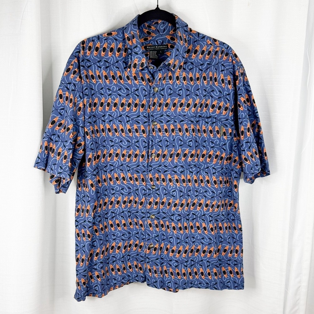Royal Robbins Canoe Kayak Paddle Shirt Mens Large Blue Orange Outdoor Travel